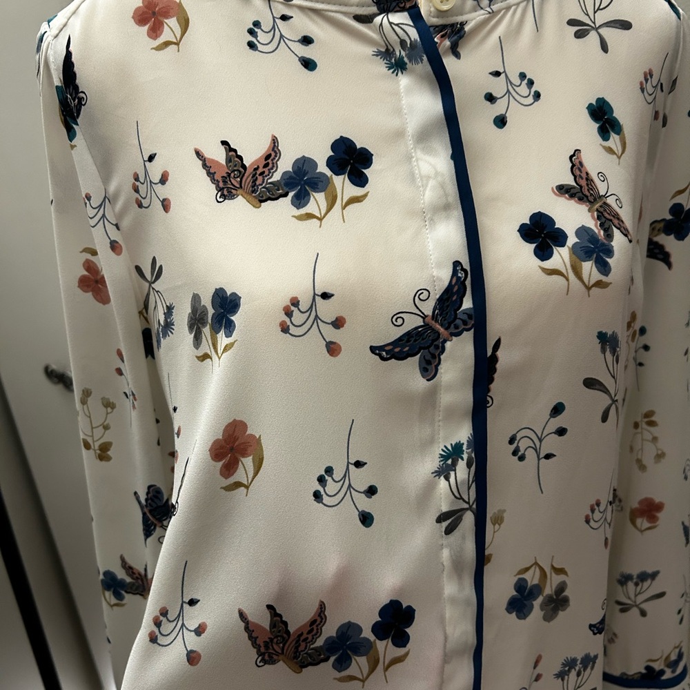 Ann Taylor LOFT Size Medium Sheer Floral Spring Colorful Blouse - Picture 5 of 8